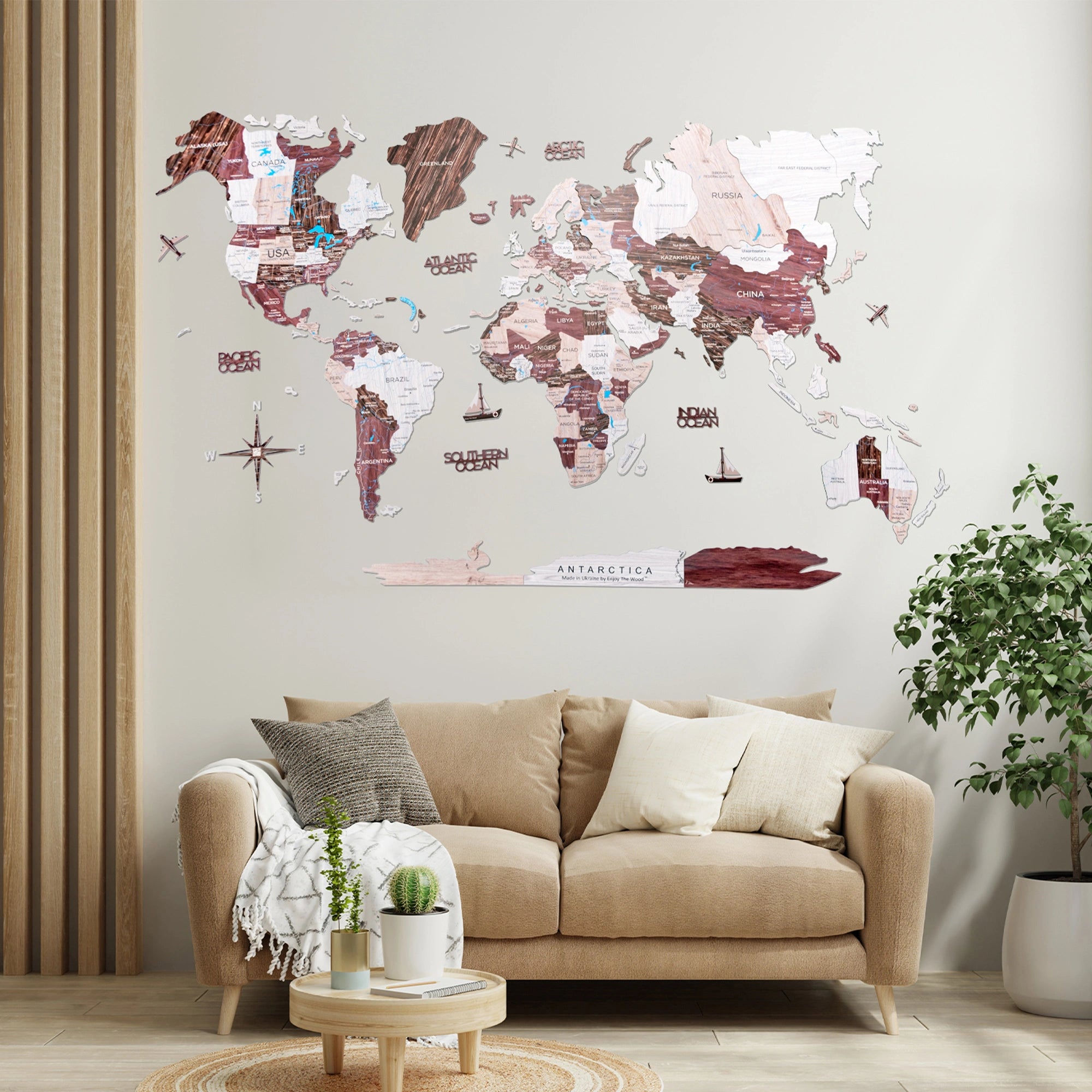 2D Wooden World Map | Wall Art for Home & Office | Cappuccino – Enjoy ...