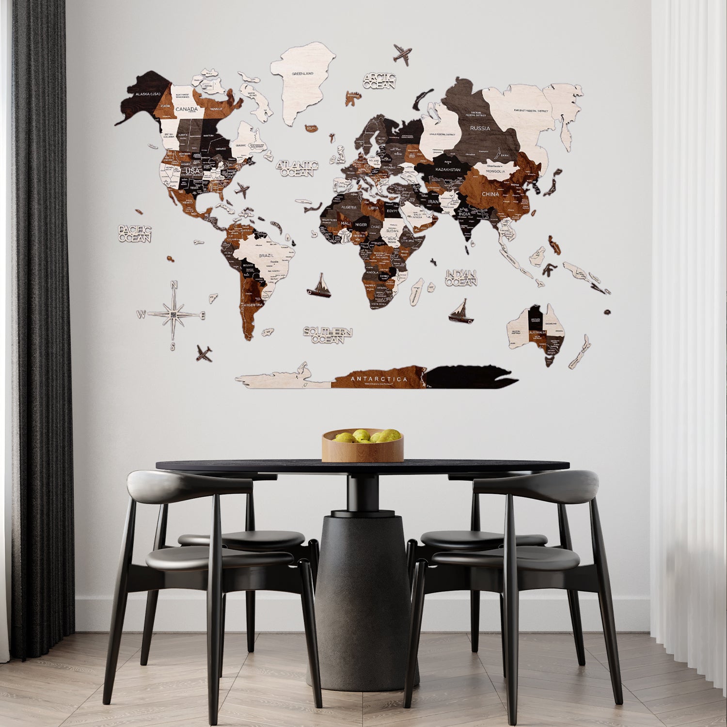 2D Wooden World Map – Wood Tone | Single-Layer Wall Decor – Enjoy The ...