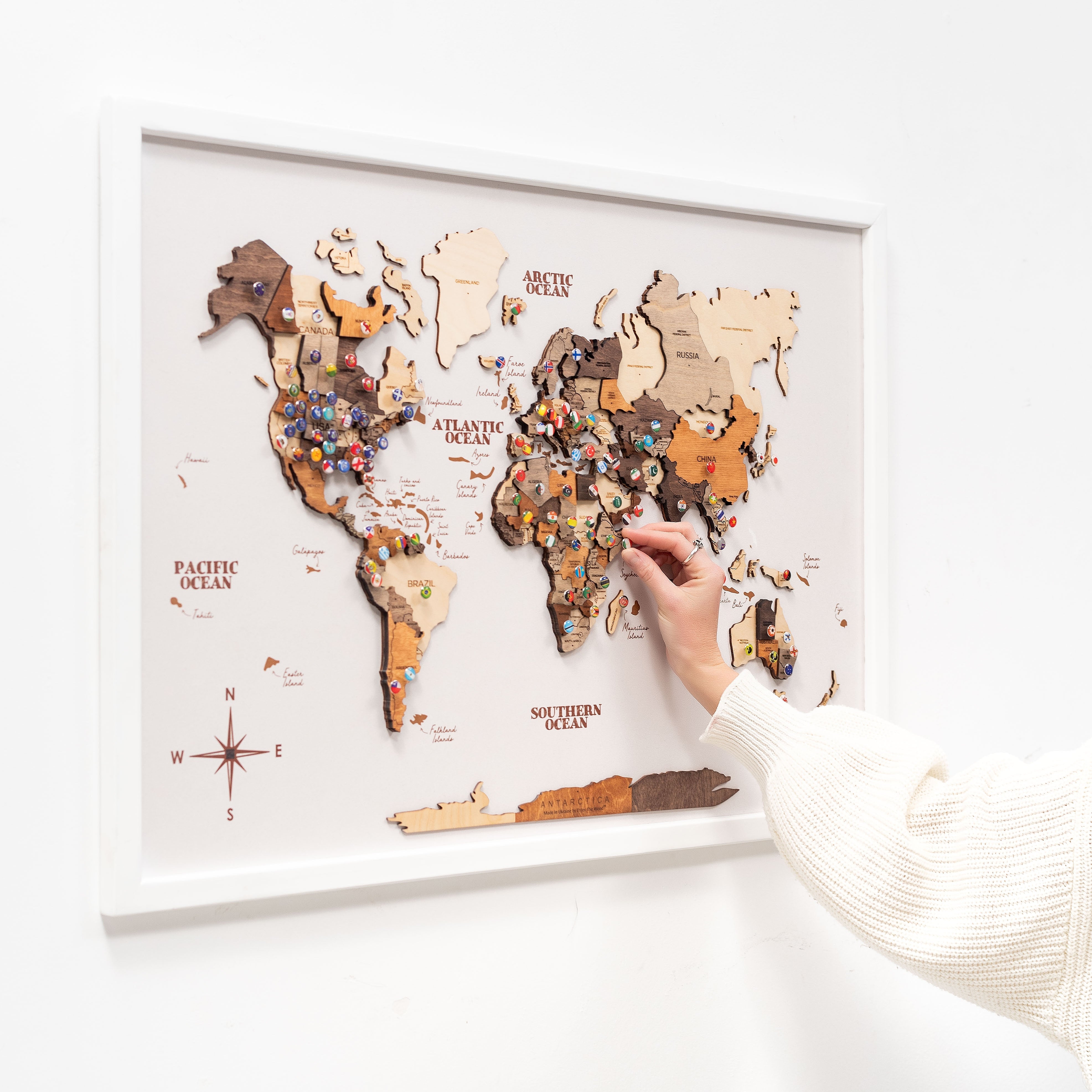 3D Wooden Panel World Map – Multicolor on White panel – Enjoy The Wood GCC