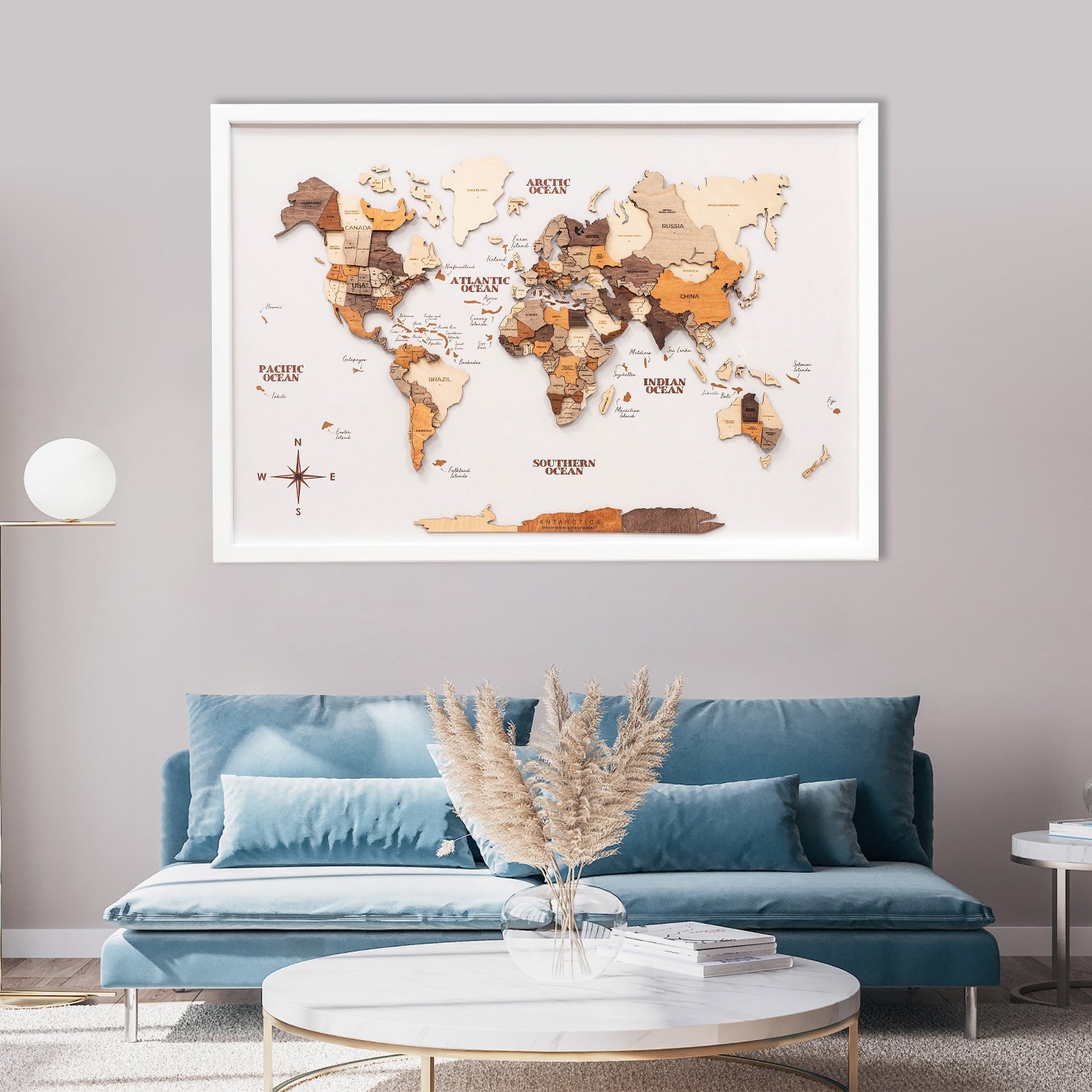 3D Wooden Panel World Map – Multicolor on White panel – Enjoy The Wood GCC