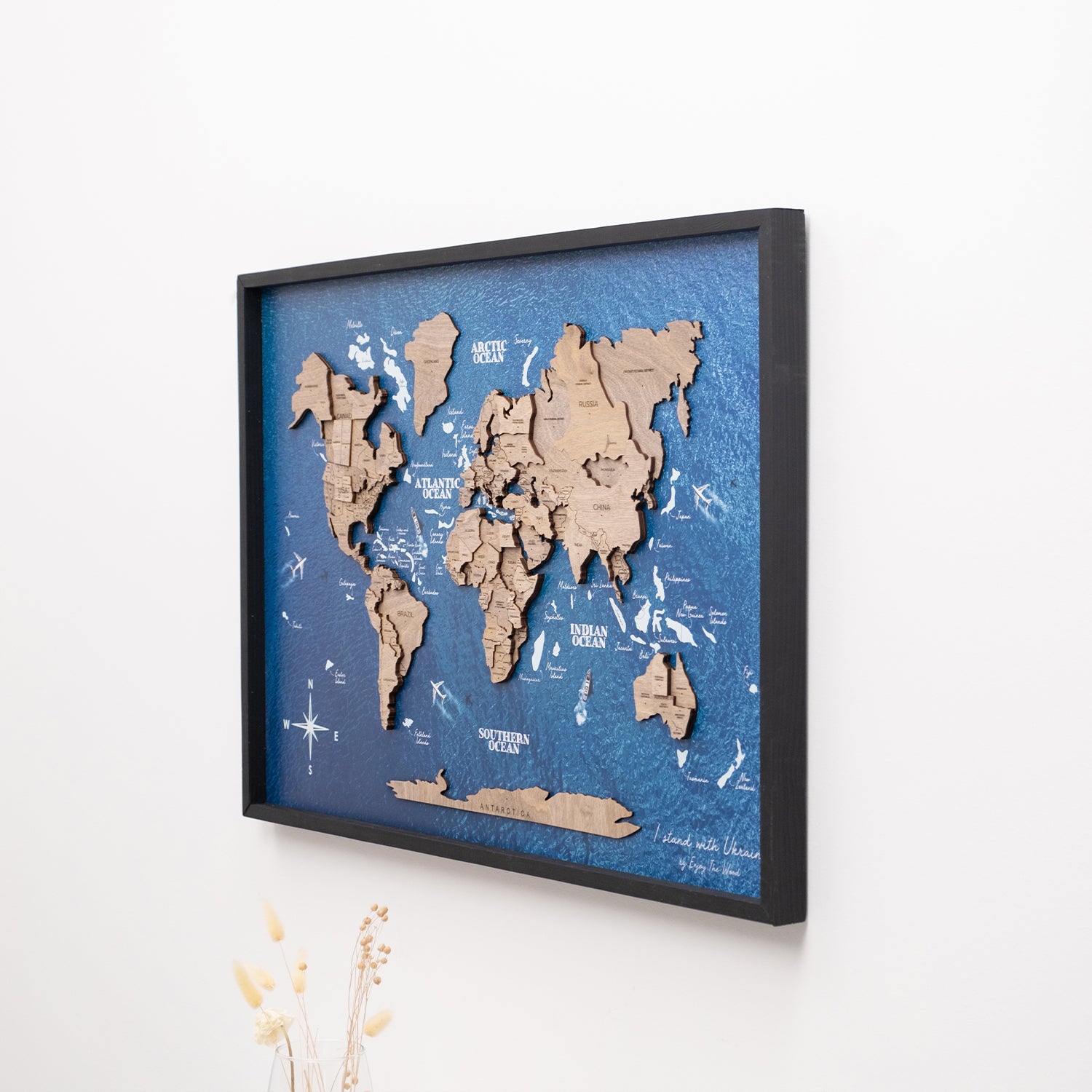3D Wooden World Map on Panel - Terra Ocean | Elegant Wall Art for ...