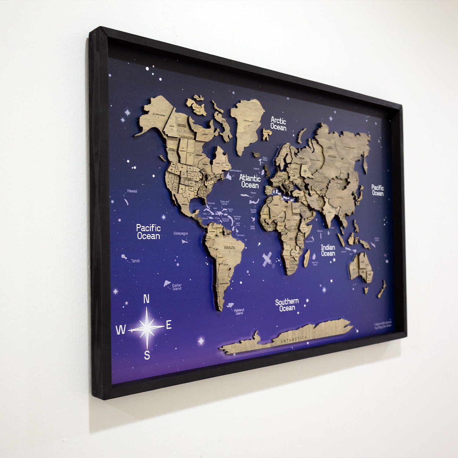 3D Wooden World Map on Panel - Terra Space | Modern Wall Art for ...
