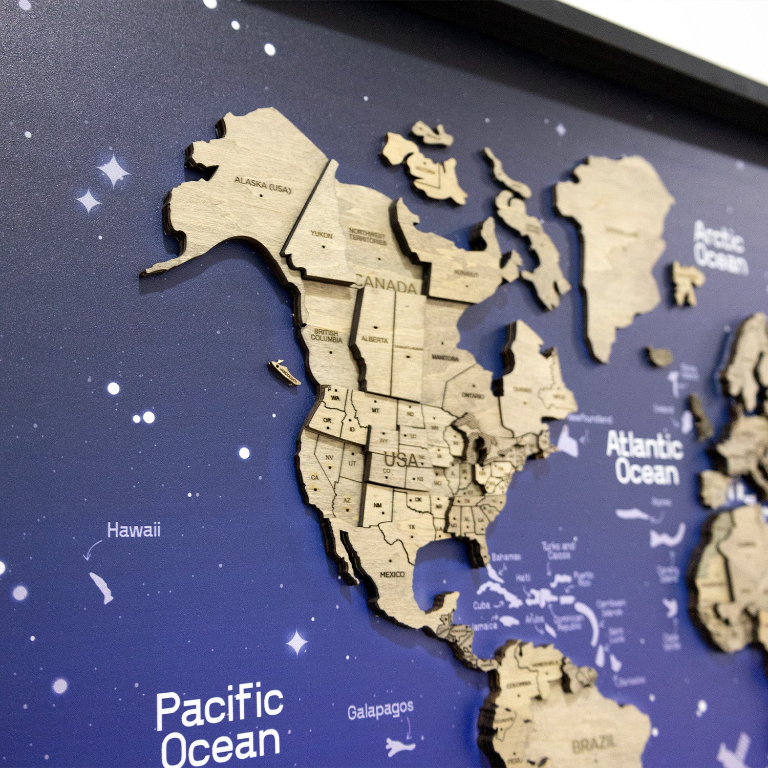 3D Wooden World Map on Panel - Terra Space | Modern Wall Art for ...
