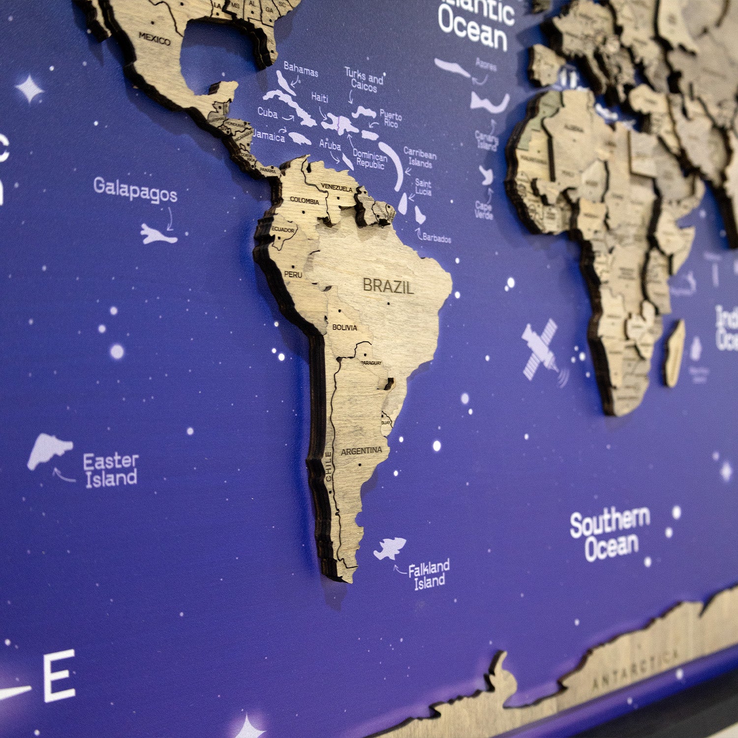 3D Wooden World Map on Panel - Terra Space | Modern Wall Art for ...