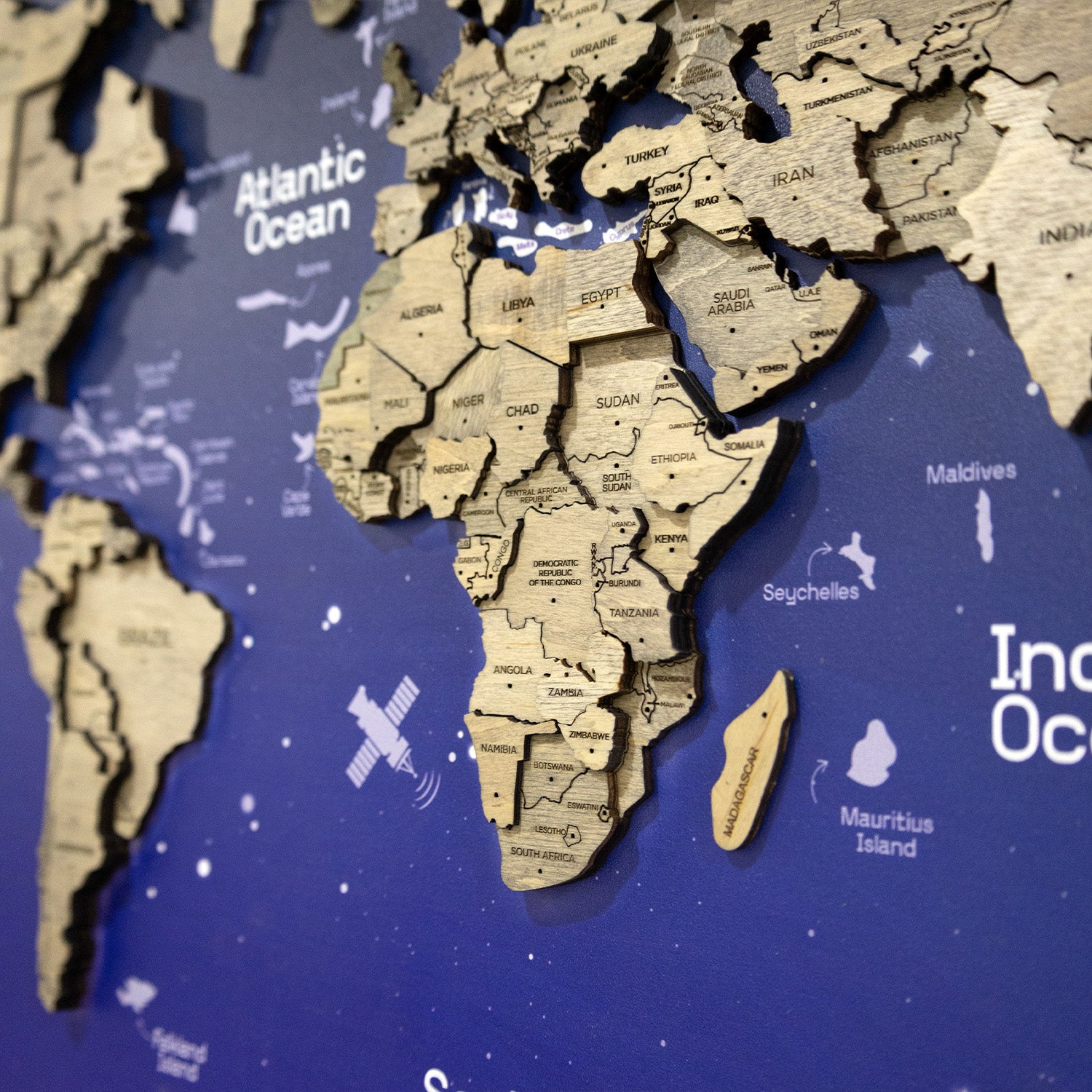 3D Wooden World Map on Panel - Terra Space | Modern Wall Art for ...