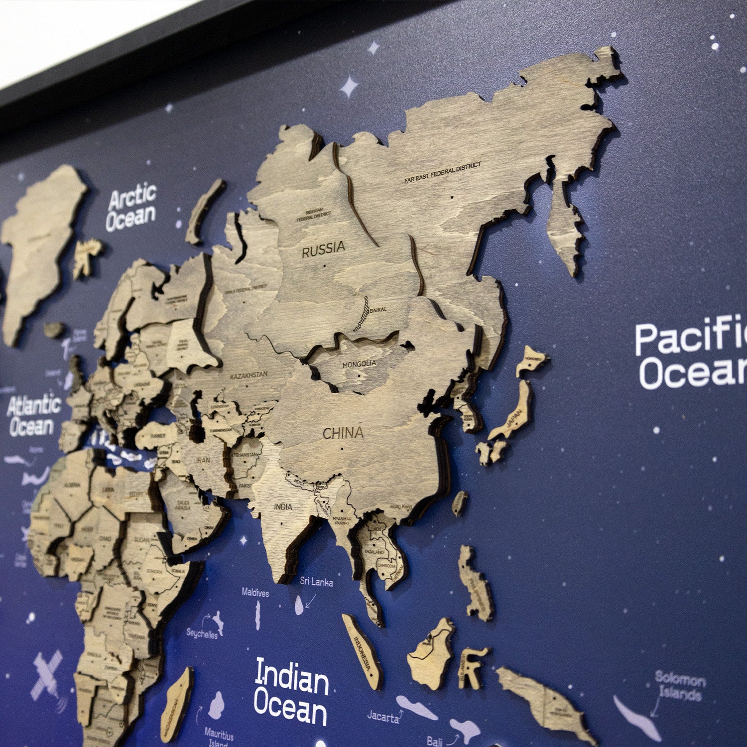 3D Wooden World Map on Panel - Terra Space | Modern Wall Art for ...
