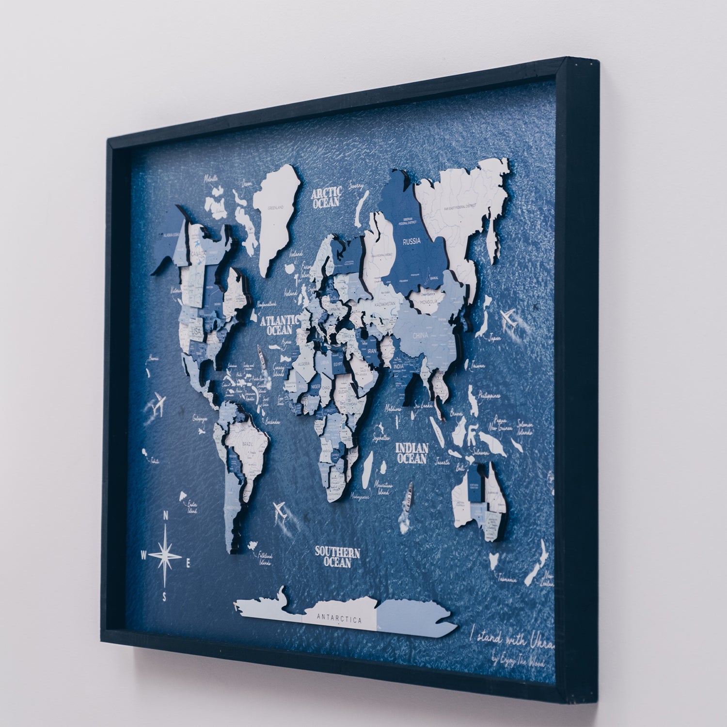 Wall Panel Map 3D Wooden World Map on Panel - Aqua Ocean | Elegant Wall Art for Modern ...